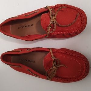 Orange and Tan Lucky Brand Canvas Slip on Flats sz 9